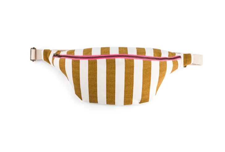 Image of Rose in April caramel and white stripe bum bag