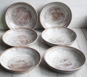 Image of Custom Order for Frank, Set of 6 Shallow Bowls in Toasted Marshmallow Glaze, Made in USA