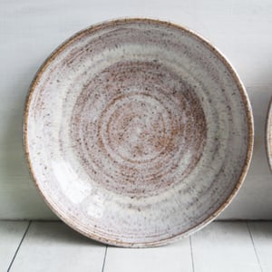 Image of Custom Order for Frank, Set of 6 Shallow Bowls in Toasted Marshmallow Glaze, Made in USA