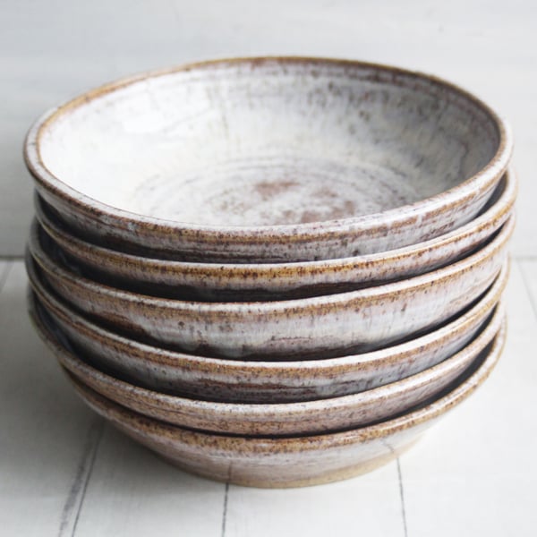 Image of Custom Order for Frank, Set of 6 Shallow Bowls in Toasted Marshmallow Glaze, Made in USA