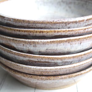 Image of Custom Order for Frank, Set of 6 Shallow Bowls in Toasted Marshmallow Glaze, Made in USA