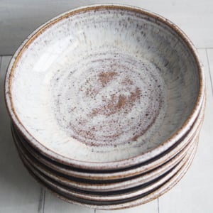 Image of Custom Order for Frank, Set of 6 Shallow Bowls in Toasted Marshmallow Glaze, Made in USA