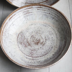 Image of Custom Order for Frank, Set of 6 Shallow Bowls in Toasted Marshmallow Glaze, Made in USA