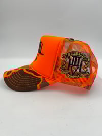Image 2 of LVL3 NYC ORANGE CAMO TRUCKER HAT 