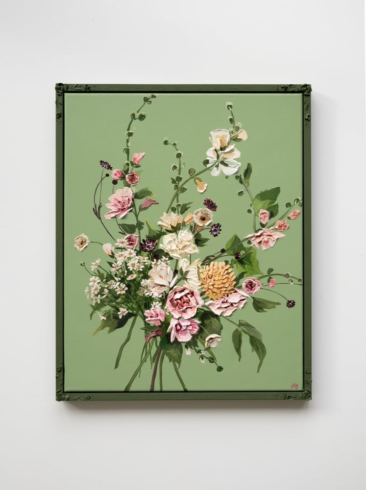 Image of Hollyhocks On Pea Green 