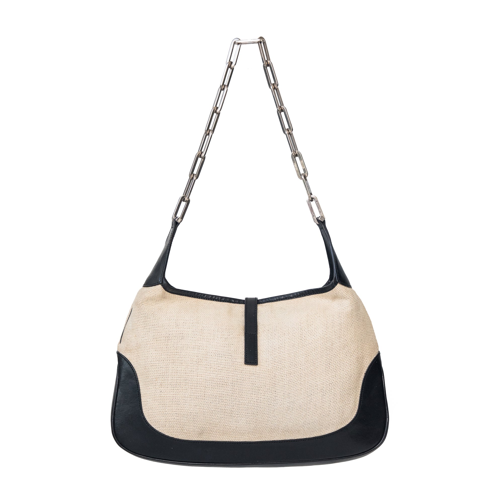 Image of Gucci Spring 2000 Chain Handle Cream Canvas Jackie Shoulder Bag 