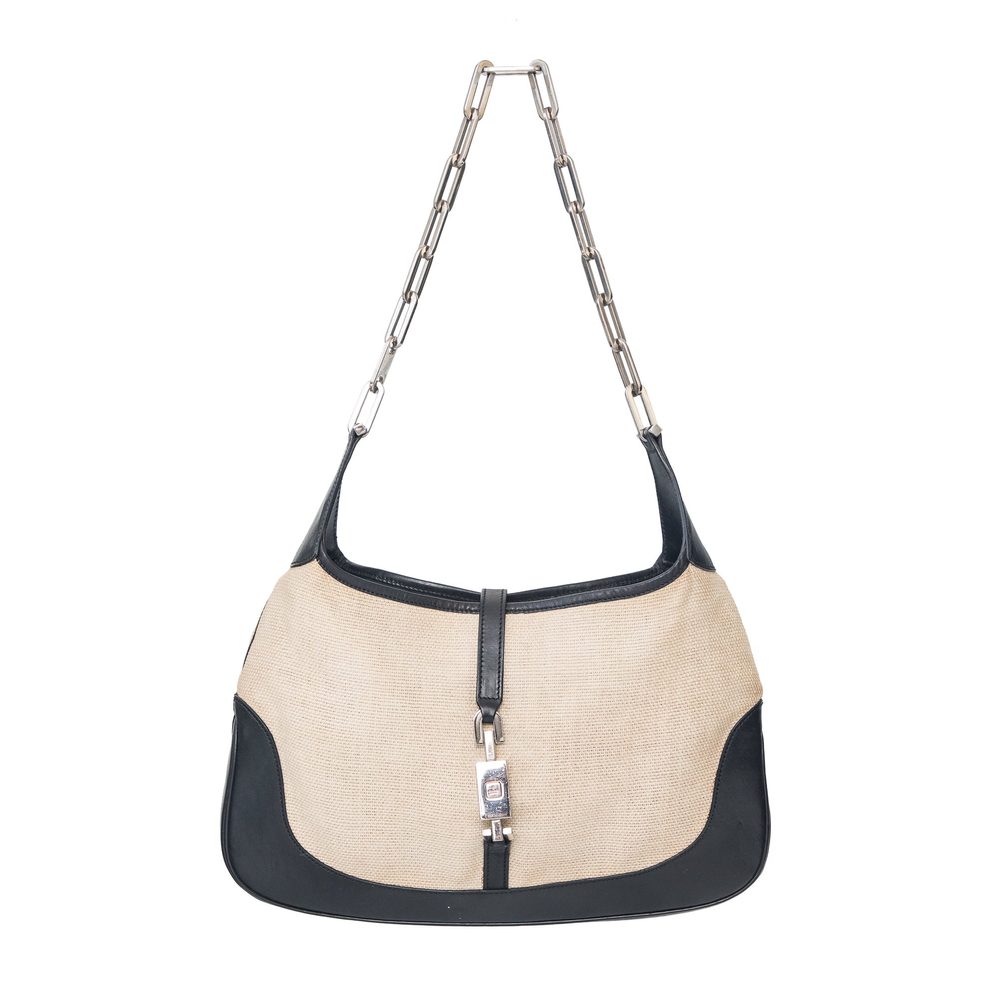 Image of Gucci Spring 2000 Chain Handle Cream Canvas Jackie Shoulder Bag 