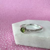 Image 2 of Sterling Silver Raw Silk Texture Peridot Stacking Ring