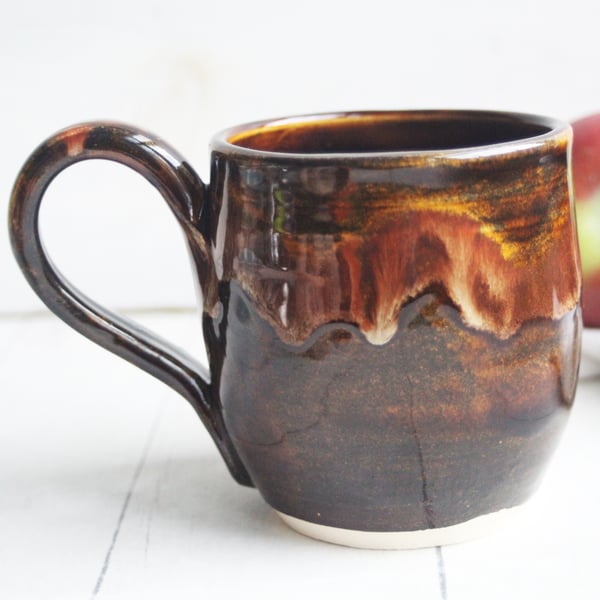 Image of Amber Brown Pottery Mug, 12 oz., Handcrafted Coffee Cup, Made in USA