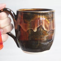 Image 8 of Amber Brown Pottery Mug, 12 oz., Handcrafted Coffee Cup, Made in USA