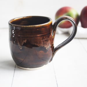 Image of Amber Brown Pottery Mug, 12 oz., Handcrafted Coffee Cup, Made in USA