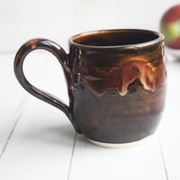 Image 4 of Amber Brown Pottery Mug, 12 oz., Handcrafted Coffee Cup, Made in USA