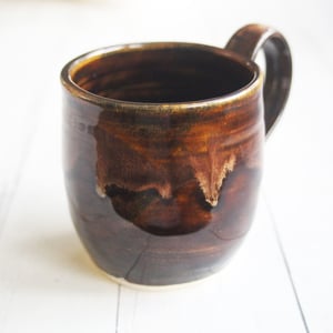 Image of Amber Brown Pottery Mug, 12 oz., Handcrafted Coffee Cup, Made in USA