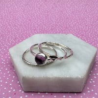 Image 3 of Sterling Silver Stacking Ring with a Hammered Band and Amethyst