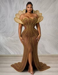 Image 2 of Gold Luxury Dubai Front Slit Mermaid Gown