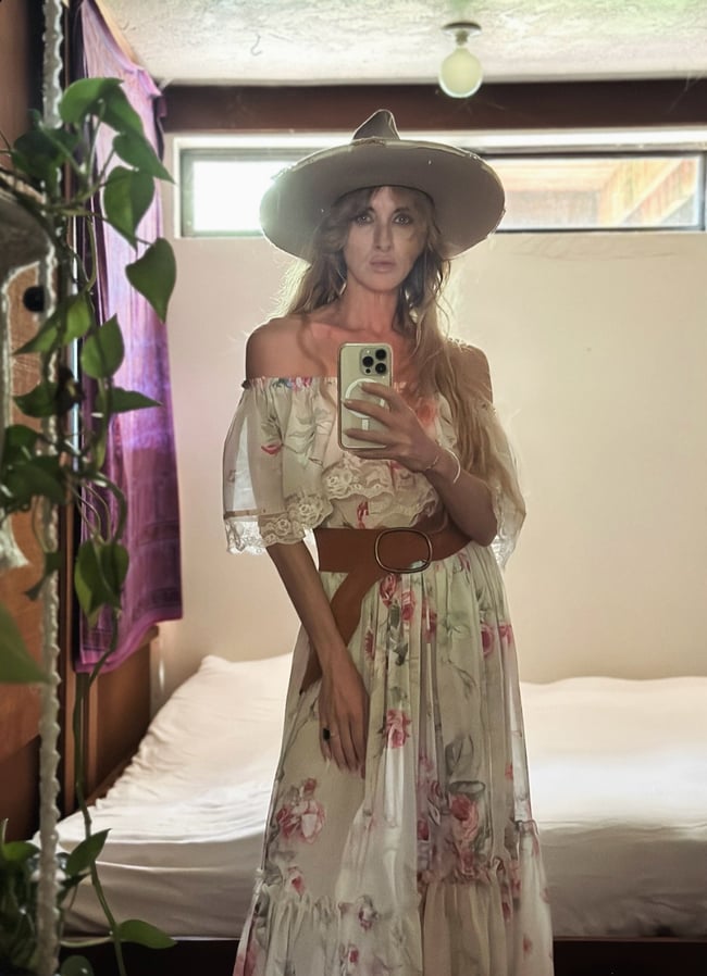 70s floral voile off shoulder dress