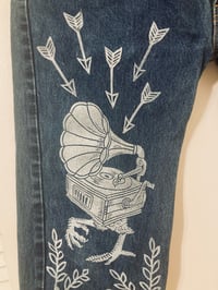 Image 2 of 'The Weeping Well' Custom Blockprinted Denim Jeans (36 Oneshot)