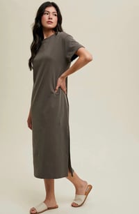 Image 3 of Basic Knit Midi Tee Dress with Slit 