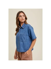 Image 1 of Denim Button-Up Shirt with Pocket 