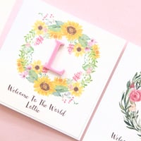Image 1 of Handmade Baby Girl Card. Personalised Baby Name Card. 2 Designs.