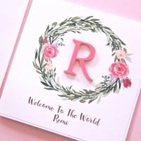 Image 3 of Handmade Baby Girl Card. Personalised Baby Name Card. 2 Designs.