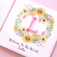 Image 3 of Personalised New Baby Girl Card. Welcome To The World Keepsake Card.