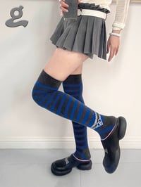 Image 3 of Striped Knee High Socks Blue/ Grey