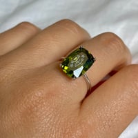 Image 3 of Peridot mighty Bahá'í Ring with ringstone symbol in Sterling Silver