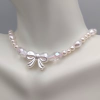 Image 1 of Dainty Coquette Pearl Bow Necklace