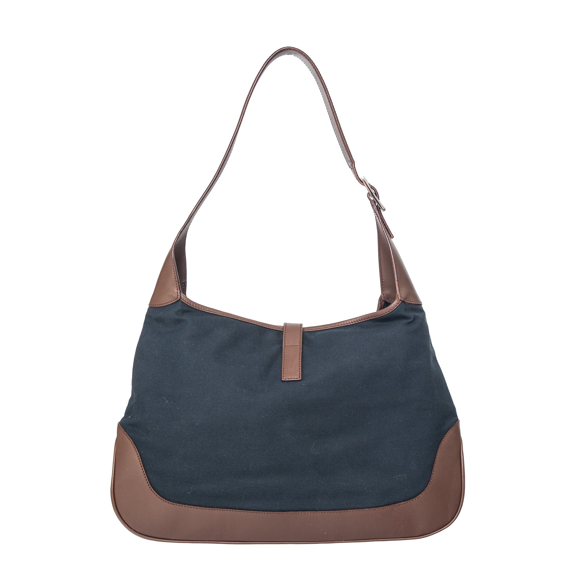 Image of Gucci Jackie Navy Canvas Brown Leather Shoulder Bag 