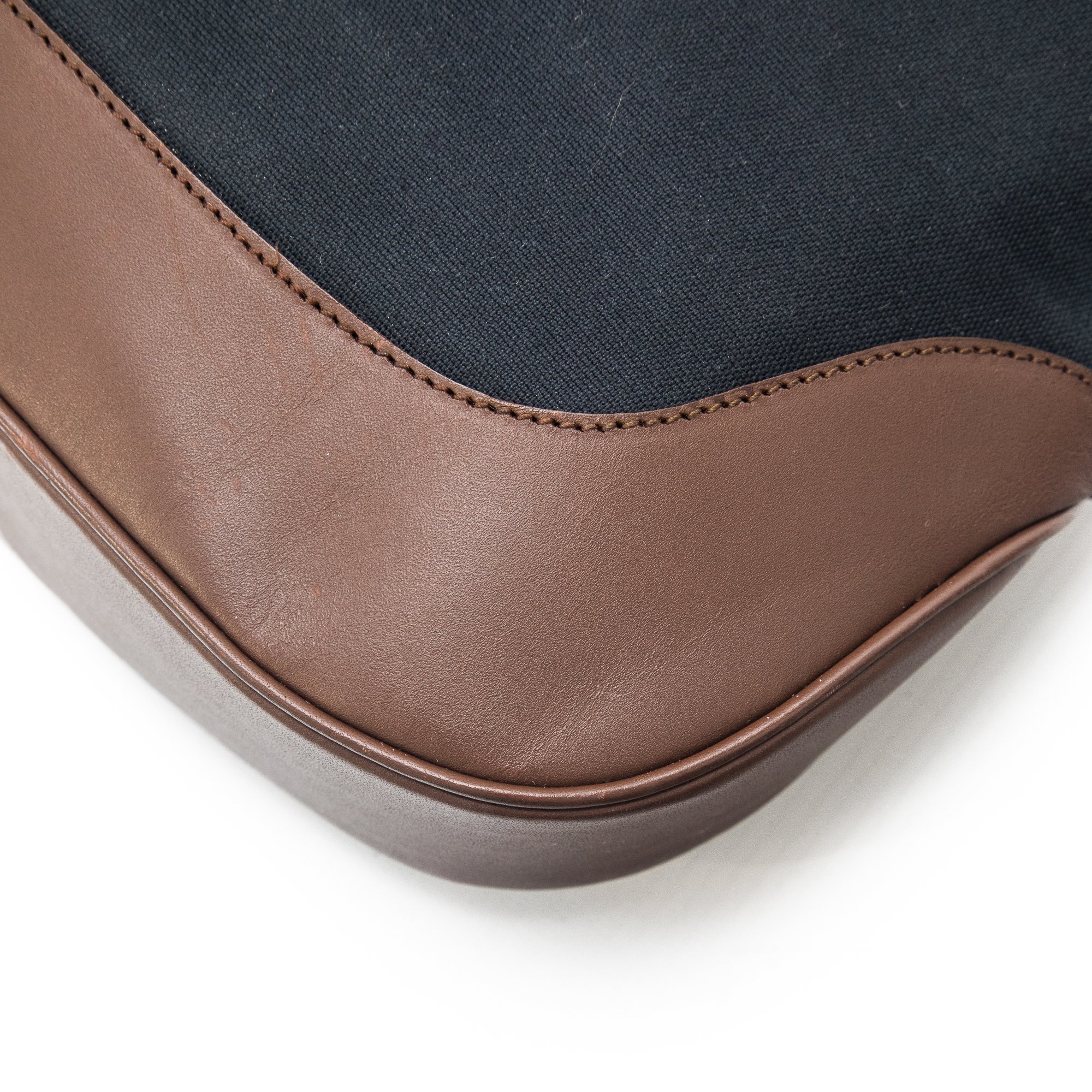 Image of Gucci Jackie Navy Canvas Brown Leather Shoulder Bag 