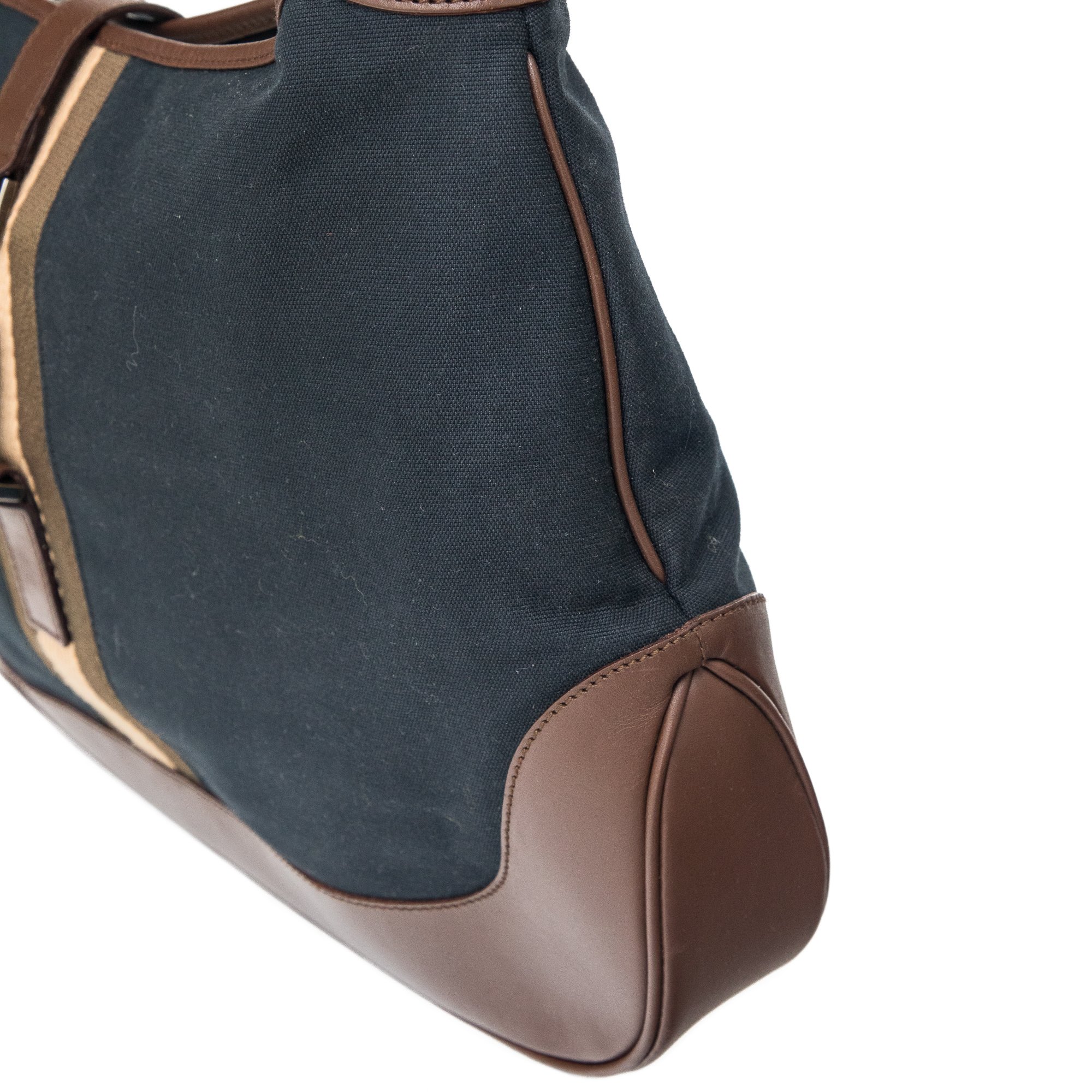 Image of Gucci Jackie Navy Canvas Brown Leather Shoulder Bag 