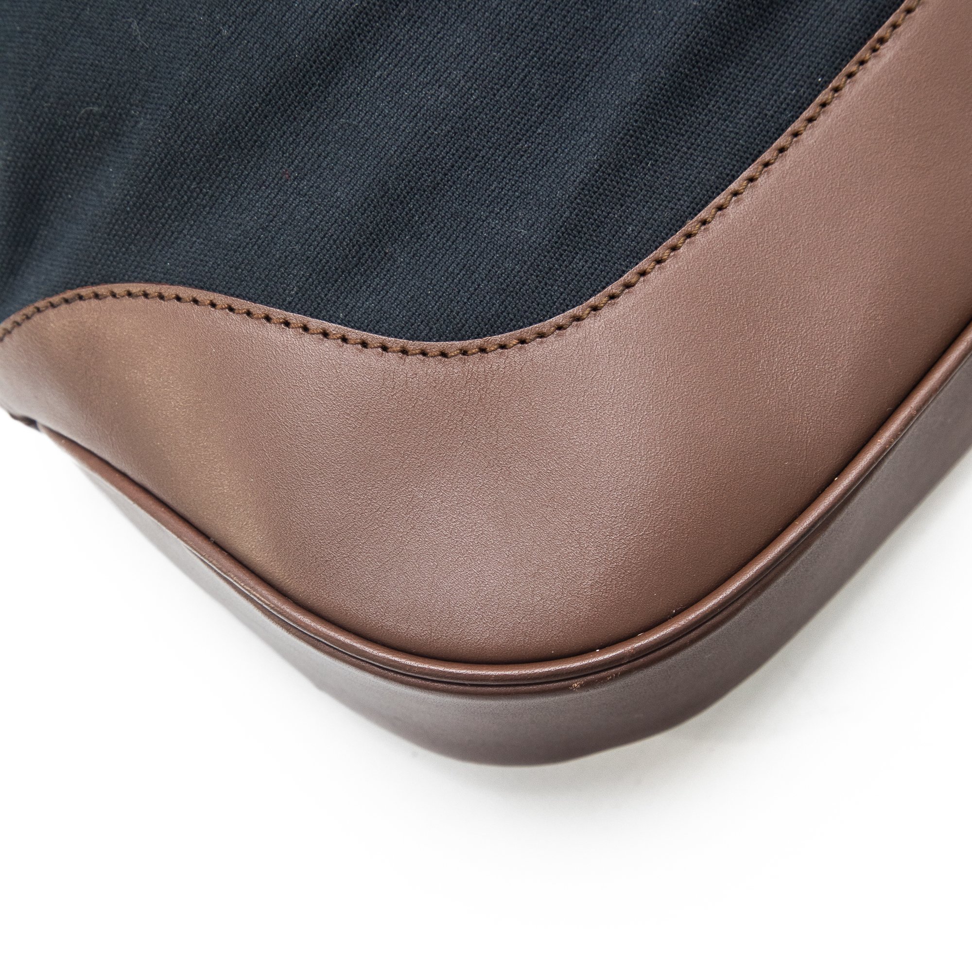 Image of Gucci Jackie Navy Canvas Brown Leather Shoulder Bag 