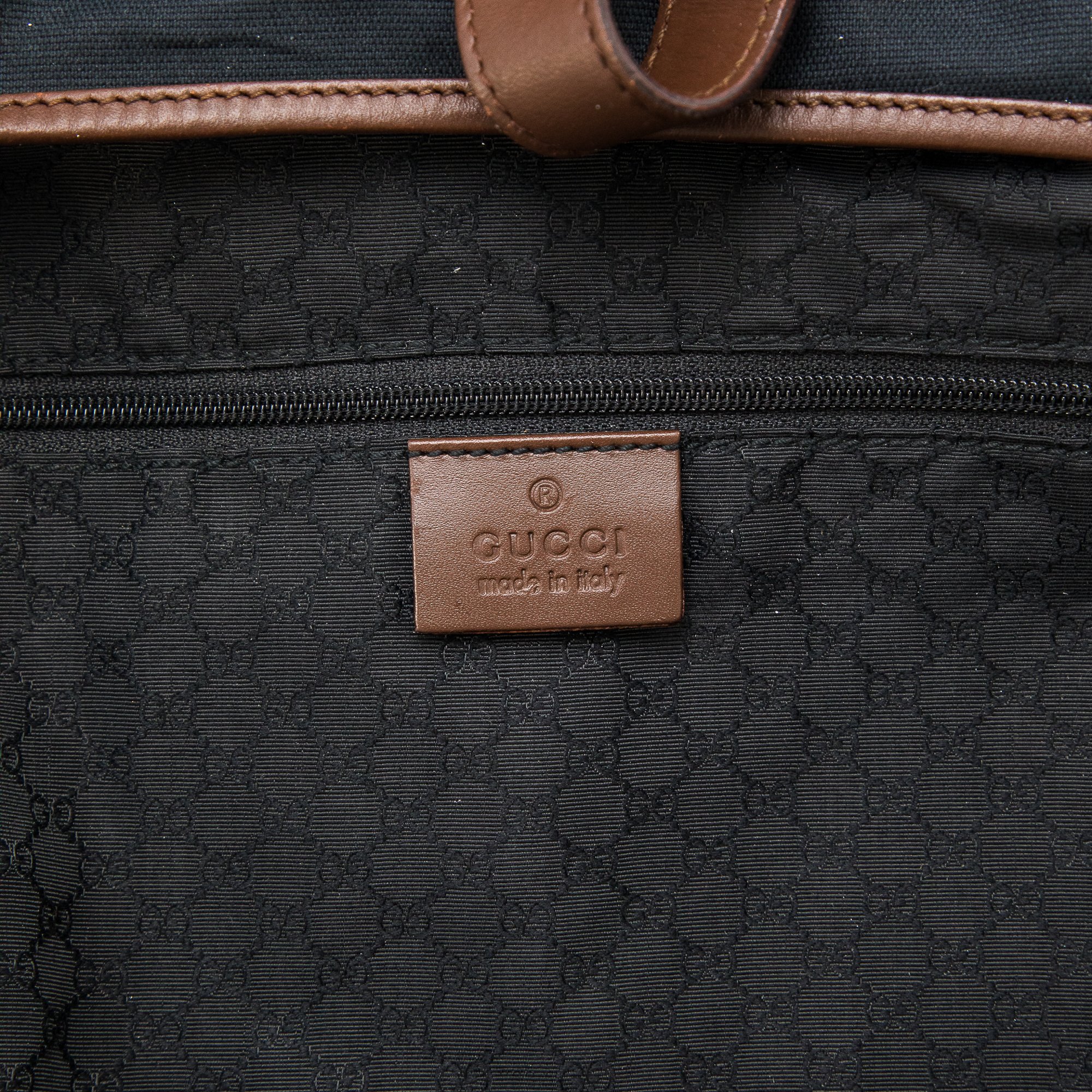 Image of Gucci Jackie Navy Canvas Brown Leather Shoulder Bag 