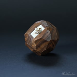 Image of Unique engagement ring box, wooden faceted sculptural ring display by Woodstorming