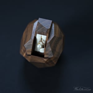 Image of Unique engagement ring box, wooden faceted sculptural ring display by Woodstorming