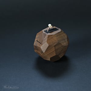 Image of Wooden faceted engagement ring box, secret proposal ring box,sculptural ring display by Woodstorming