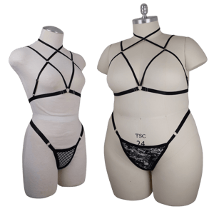 Black Strappy Elastic Chest Harness (Silver)