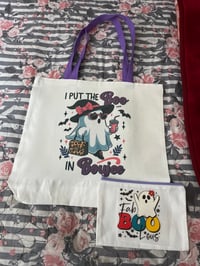 Image 1 of MEDIUM COLOR STRAP TOTE BAG  WITH YOUR CHOICE OF PRINT ON BOTH SIDES 