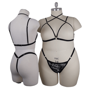 Black Strappy Elastic Chest Harness (Silver)