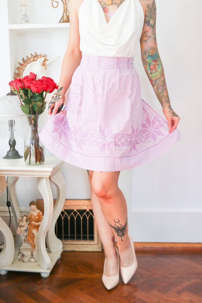 Vintage Handmade Purple Gingham Half Waist Apron 