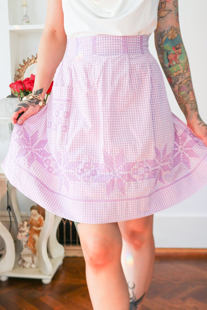 Image of Vintage Handmade Purple Gingham Half Waist Apron 