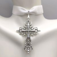 Image 1 of Angelic White & Silver Cross Choker