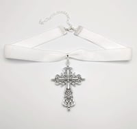 Image 3 of Angelic White & Silver Cross Choker