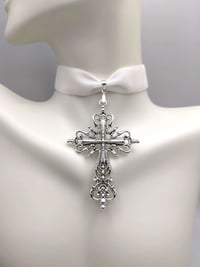 Image 2 of Angelic White & Silver Cross Choker