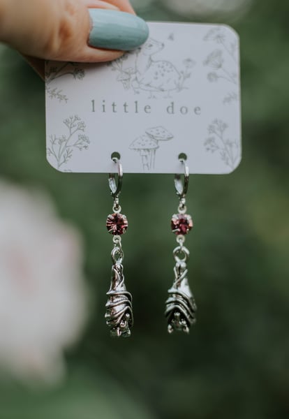 Image of Pink Crystal Bat Earrings