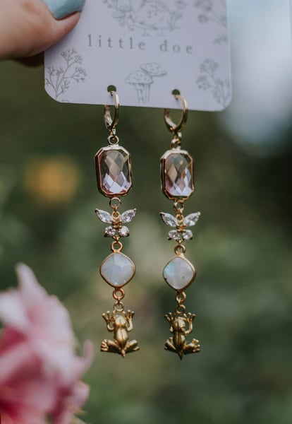 Image of Moonstone Speckled Frog Earrings