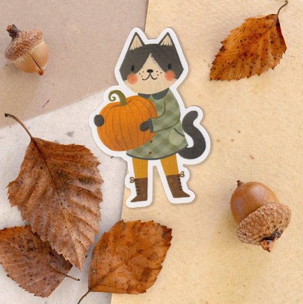 Image of Harvest Kitty & Pumpkin Sticker