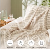 Bedsure Cooling Cotton Waffle Weave Blanket