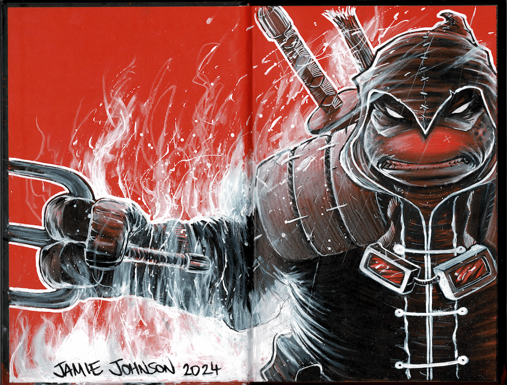 (Double Page example) Last Ronin Hard Cover inside cover sketch with bonus Last Ronin Lost Years #1